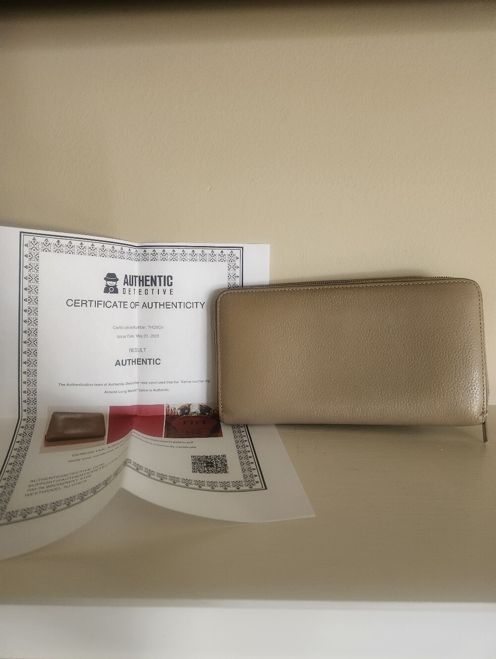 Celine Zip Around Wallet With Certificate Of Authenticity!! Neutral Color!!